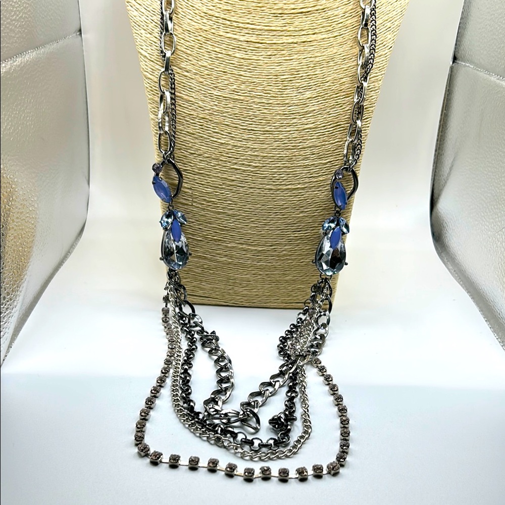 Simply Vera Vera Wang multi length necklace blue clear rhinestones silver tone